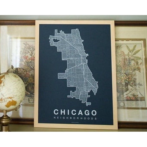 Kiloa Chicago City Map Wall Art Poster, 16x24 UNFRAMED