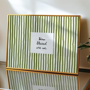 Kiloa Christian Wall Art Bible Verse Print: How Blessed Are We Olive Green Striped Scripture Art Print, Hand Drawn Modern Faith Decor #149, 8x12 UNFRAMED