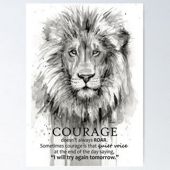 Kiloa Courage Lion Motivational Watercolor Poster, 16x24 UNFRAMED