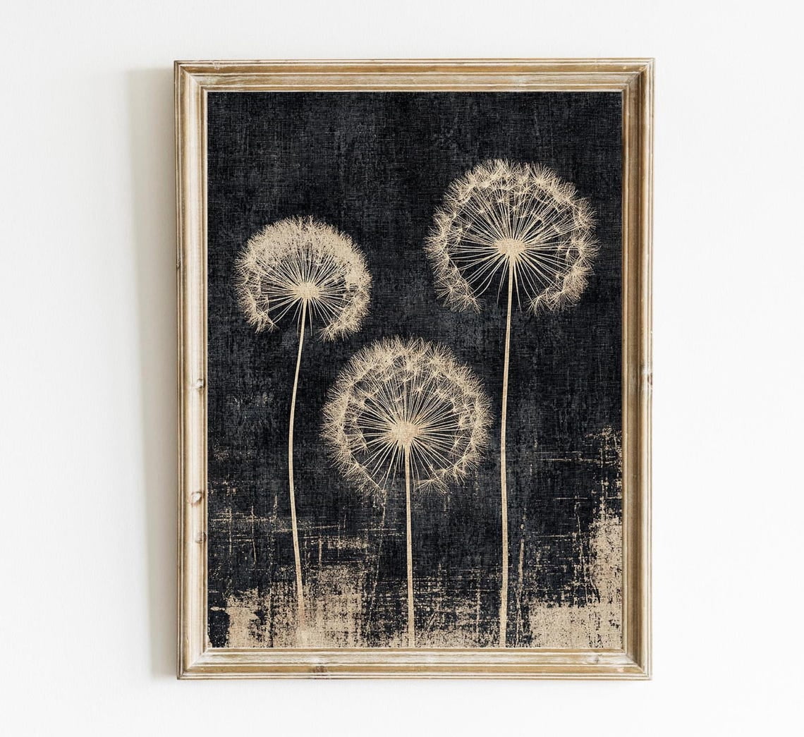Kiloa Dandelion Seed Print Poster Dark Vintage Print Poster Moody Wall ...