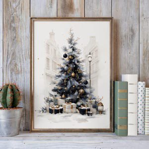Kiloa Elegant Festive Tree Print Art Print: Festive Winter Decor, Poster Print, 8x12 UNFRAMED