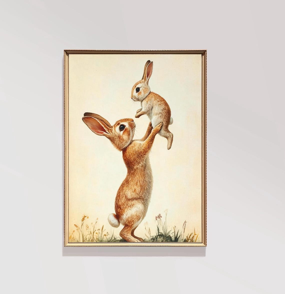 Kiloa Father Rabbit Lifting Baby Rabbit Print Poster Nursery Wall Art ...