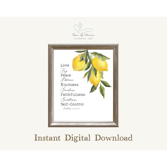 Kiloa Fruit Of The Spirit Lemon Scripture Kitchen Wall Art Poster, 12x18 UNFRAMED