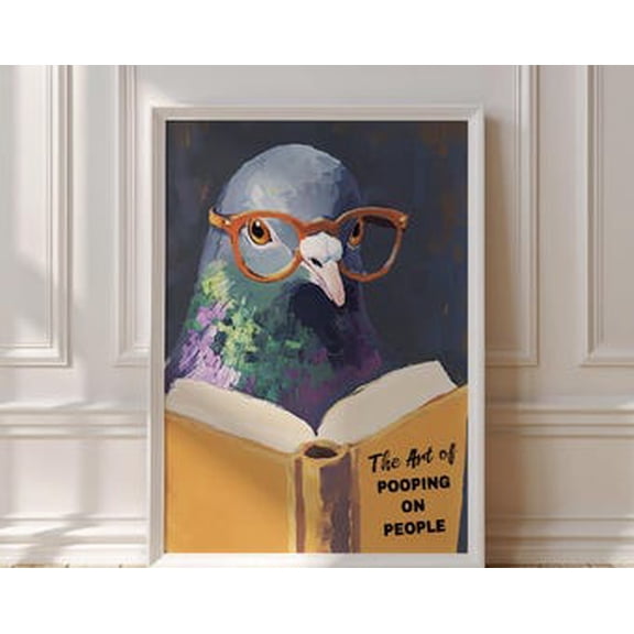 Kiloa Funny Pigeon Bathroom Humor Art Poster, 12x18 UNFRAMED