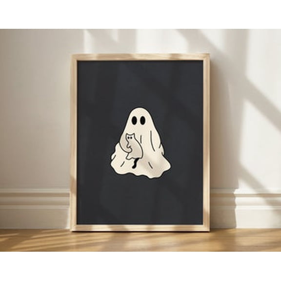 Kiloa Ghost Cat Halloween Spooky Wall Art Poster, 8x12 UNFRAMED