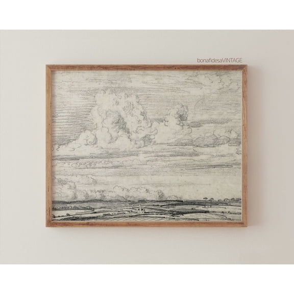 Kiloa Graphite Cloudy Landscape Vintage Victorian Light Academia Wall Art Poster, 8x12 UNFRAMED