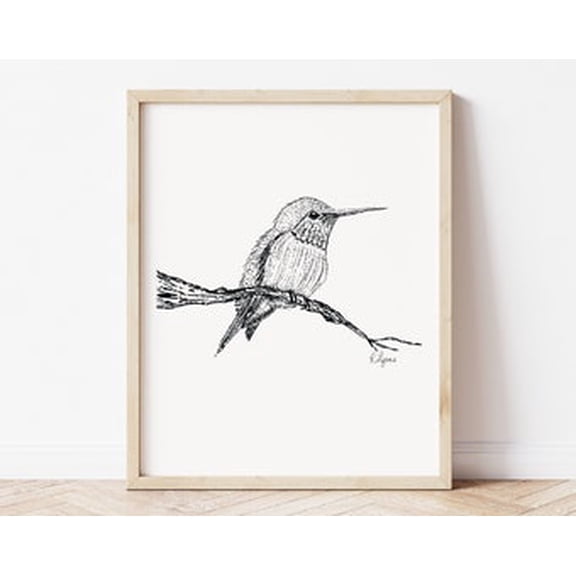 Kiloa Hummingbird Ink Sketch Poster Minimalist Nature Wall Art, 16x24 UNFRAMED