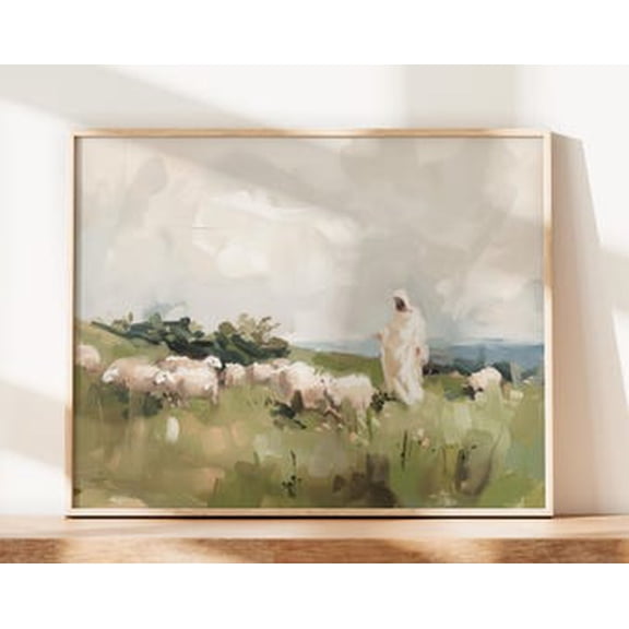 Kiloa Jesus Good Shepherd Sheep Oil Poster, 8x12 UNFRAMED