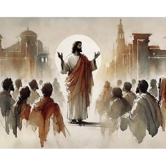 Kiloa Jesus Preaching Crowd Minimalist Bible Scene Poster, 8x12 UNFRAMED