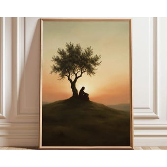 Kiloa Jesus Sunset Olive Tree Christian Poster, 8x12 UNFRAMED
