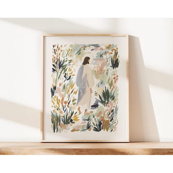 Kiloa Jesus Walking Flower Field Christian Poster, 8x12 UNFRAMED
