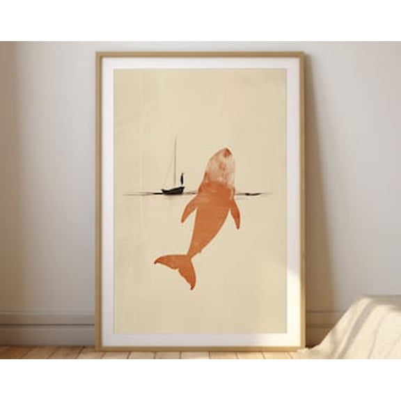 Kiloa Jonah Whale Minimalist Watercolor Bible Poster, 16x24 UNFRAMED