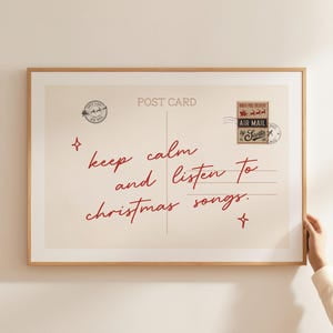 Kiloa Keep calm and listen to Festive songs print, Winter wall art, trendy Festive art, Vintage Postcard Poster, Retro Festive Decor,, Poster Print, 16x24 UNFRAMED