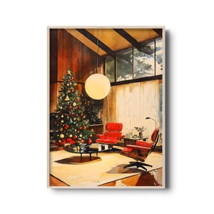 Kiloa Mid Century Modern Festive Print, Festive Winter Decor, Vintage Style, Cozy Living Room, Eames Lounge Chair, Retro Art Poster, Present Idea, Poster Print, 8x12 UNFRAMED