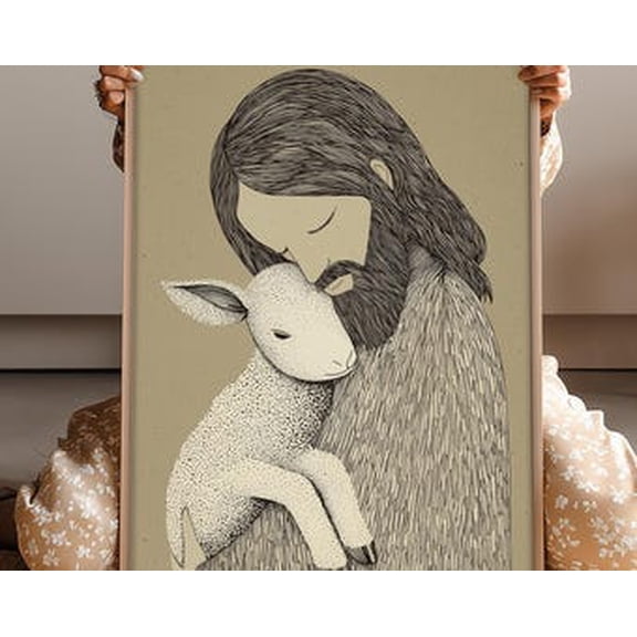 Kiloa Minimalist Jesus Sheep Lost Sheep Poster, 8x12 UNFRAMED