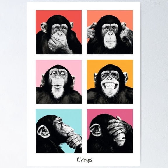 Kiloa Monkey Wildlife Illustration Poster, 12x18 UNFRAMED