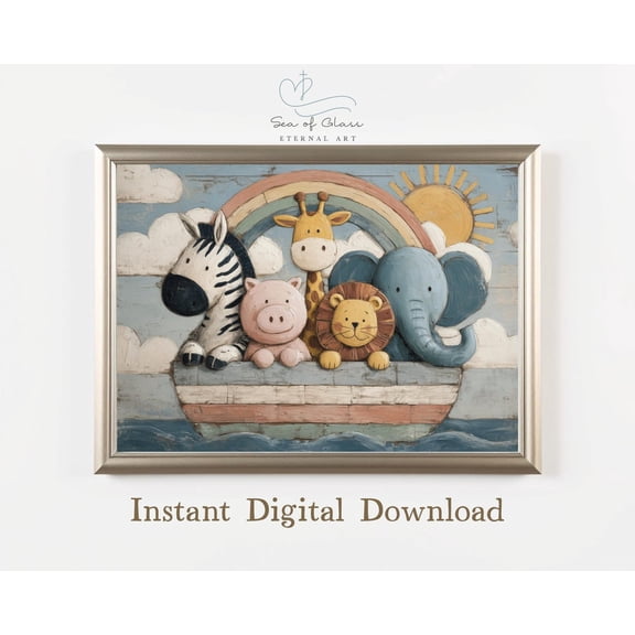 Kiloa Noah’s Ark Animal Nursery Wall Art Poster, 24x36 UNFRAMED