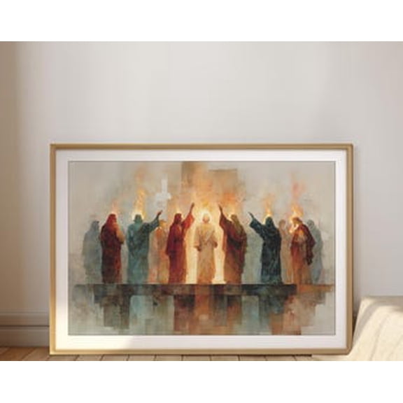 Kiloa Pentecost Holy Spirit Tongues Fire Watercolor Poster, 12x18 UNFRAMED