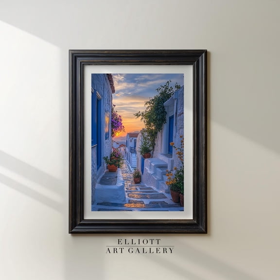 Kiloa Poster Greek Island Street Santorini Scene Modern Scene Wall Decor Poster Art Poster E1064, 16x24 UNFRAMED