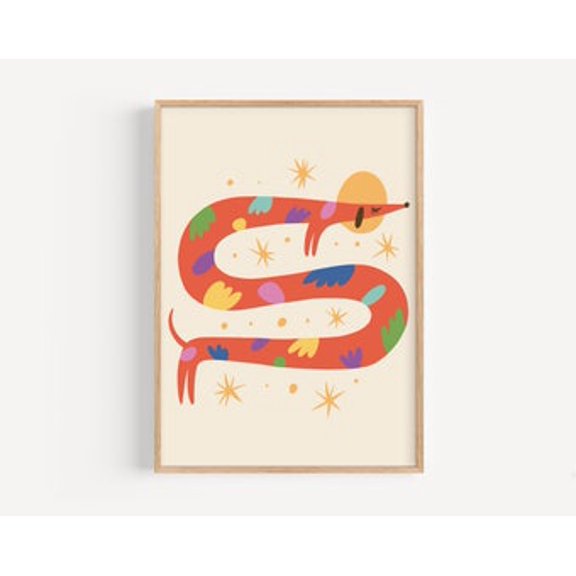 Kiloa Retro Dachshund Colorful Dog Wall Art Poster, 16x24 UNFRAMED