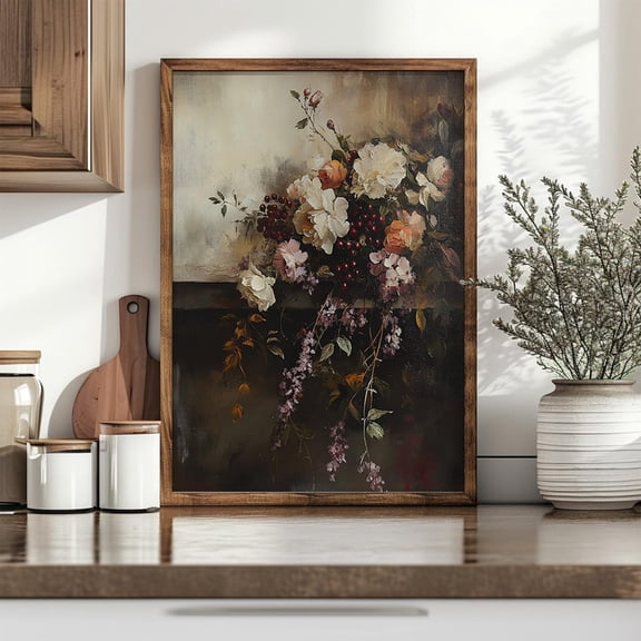 Kiloa Romantic Autumn Botanical Vintage Still Life Dark Fall Floral Moody Botanical Art Dark Floral Wall Art Poster E988, 16x24 UNFRAMED