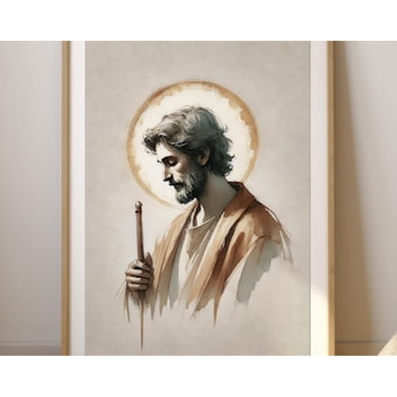 Kiloa Saint Joseph Quiet Protector Catholic Watercolor Poster, 12x18 UNFRAMED