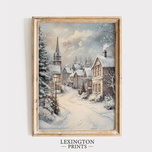 Kiloa Snowy Winter Village Print, Winter Wall Art, Neutral Festive Prints Winter Town Art, Winter Home Decor Festive Village 877, Poster Print, 16x24 UNFRAMED