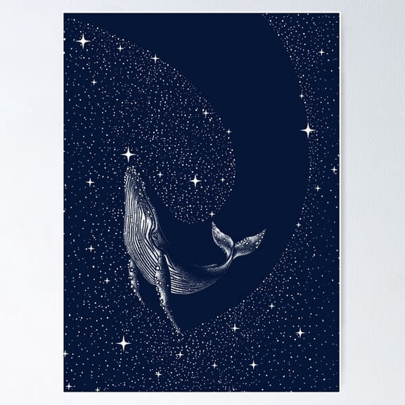 Kiloa Starry Whale Night Sky Illustration Poster, 12x18 UNFRAMED