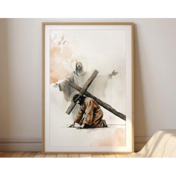 Kiloa Station IX Jesus Falls Third Time Christian Poster, 8x12 UNFRAMED