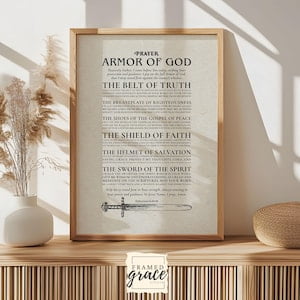 Kiloa The Full Armor of God Prayer Christian Poster, Prayer Printable Wall Art, Print, Ephesians 6 Bible Wall Art, Christian Decor, 24x36 UNFRAMED