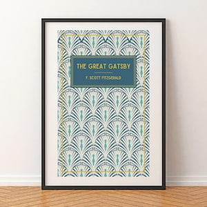 Kiloa The Great Gatsby Book Cover Art Print, F Scott Fitzgerald Poster, Printable Art Deco Literary Wall Art , 8x12 UNFRAMED