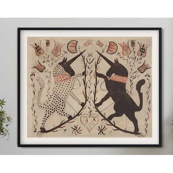 Kiloa Two Medieval Unicorn Vintage Wall Art Poster, 24x36 UNFRAMED