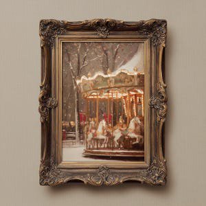 Kiloa Vintage Festive Carousel Wall Art: Snowy Winter Print, New Year's Poster,, Poster Print, 24x36 UNFRAMED