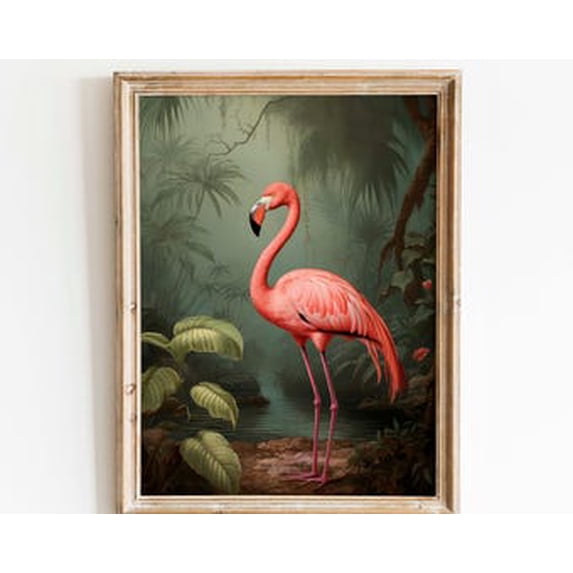 Kiloa Vintage Flamingo Tropical Rainforest Wall Art Poster, 12x18 UNFRAMED