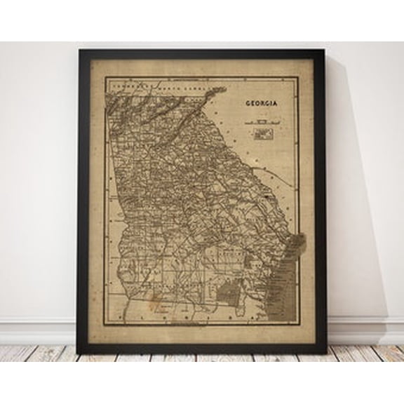 Kiloa Vintage Georgia 1840s Map Wall Art Poster, 8x12 UNFRAMED