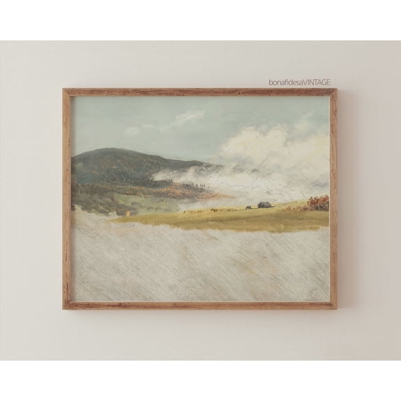 Kiloa Vintage Hillside Antique Mountain Landscape Sketch Wall Art Poster, 8x12 UNFRAMED