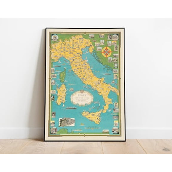 Kiloa Vintage Italy Map 1944 Vatican Cartography Wall Art Poster, 16x24 UNFRAMED