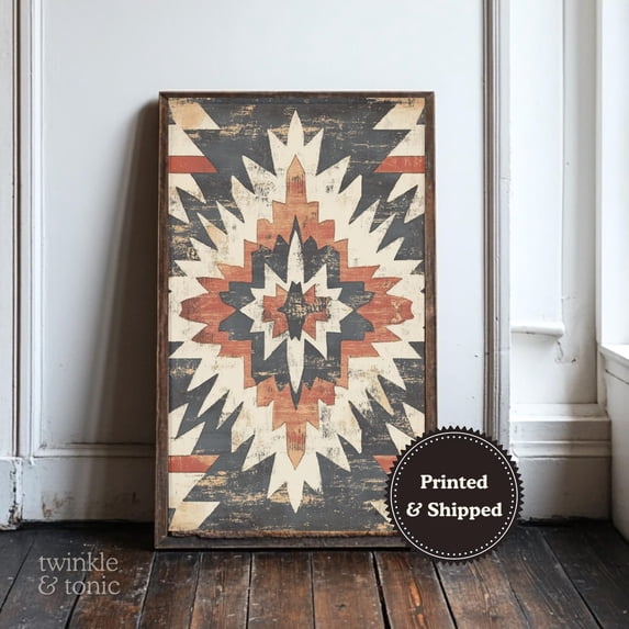 Kiloa Vintage Southwestern Aztec Textile Wall Art Poster, 24x36 UNFRAMED