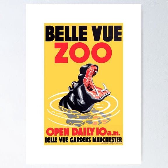 Kiloa Vintage Zoo Hippopotamus Travel Poster, 24x36 UNFRAMED