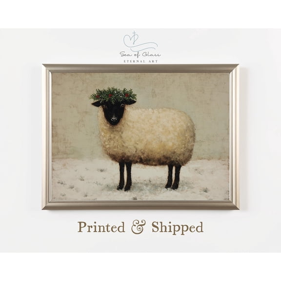 Kiloa Woolly Sheep Poster Rustic Farmhouse Animal Wall Art, 12x18 UNFRAMED