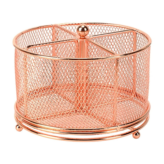 Kilougeis 2025 New 360 Rotating Metal Utensil Caddy 4 Compartment Silverware Cutlery Holder fork Spoon Napkin organizer Flatware Storage Basket Countertop Buffet Picnic Camping Outdoor Rose G