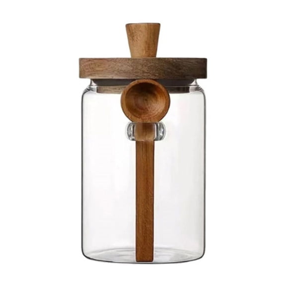 Kilougeis Glass Jar with Wooden Lid and Spoon, Coffee Canister with Scoop, Food Storage Containers Coffee Jar Coffee Grounds Container, Glass Food Storage Canister Clearance