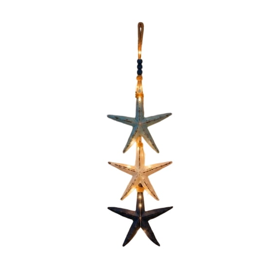 Kilougeis Lighted Coastal Wooden Starfish & Fish Hanging Decor,Beach Wall Decor with Warm Led Lights for Bathroom,Porch,Home Decoration