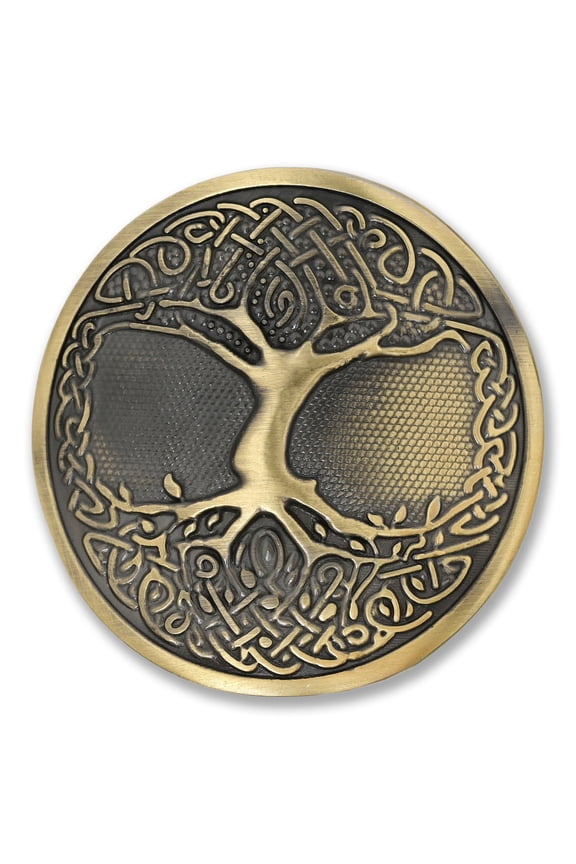 Tree of Life Celtic Kilt Belt Buckle - Round Brass Design