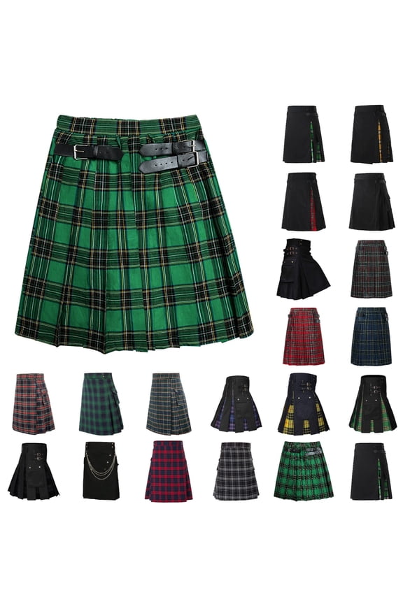 Kilt Men's Traditional Scottish Kilt Modern Highland Casual Kilt Tactical Kilts with Adjustable Straps Green XL
