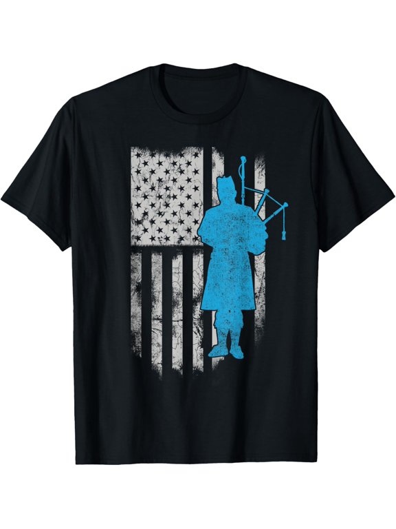 Kilt Scottish Blow Bagpipe Flag America Gift For Bagpiper T-Shirt