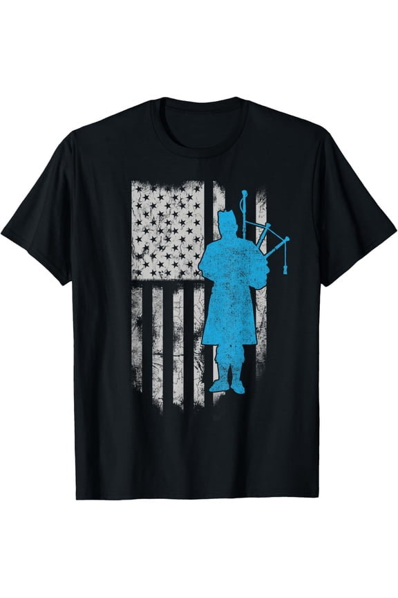 Kilt Scottish Blow Bagpipe Flag America Gift For Bagpiper T-Shirt