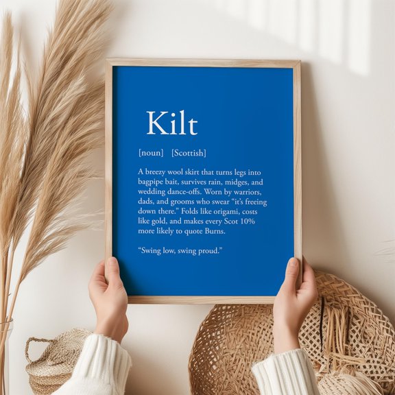 Kilt Scottish Definition Wall Art Print, Highland Typography Home Decor