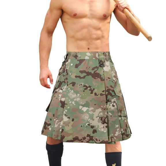 Kilt for Men Camo Utility Kilt Waterproof Tactical Kilt Irish Scottish Kilts with 4 Pockets
