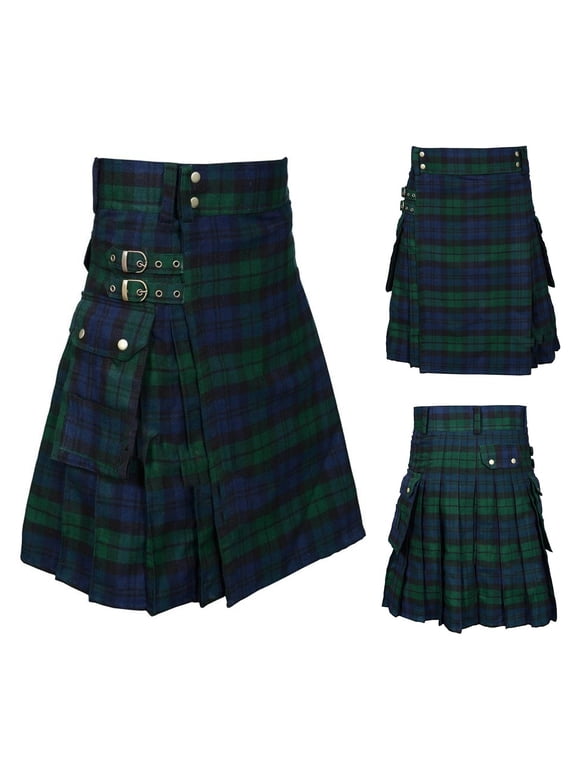 Kilt for Men Scottish Kilt Traditional Highland Tartan Highland Wedding Kilt Casual Utility Kilts with Adjustable Waist & Big Pockets Green 3Xl